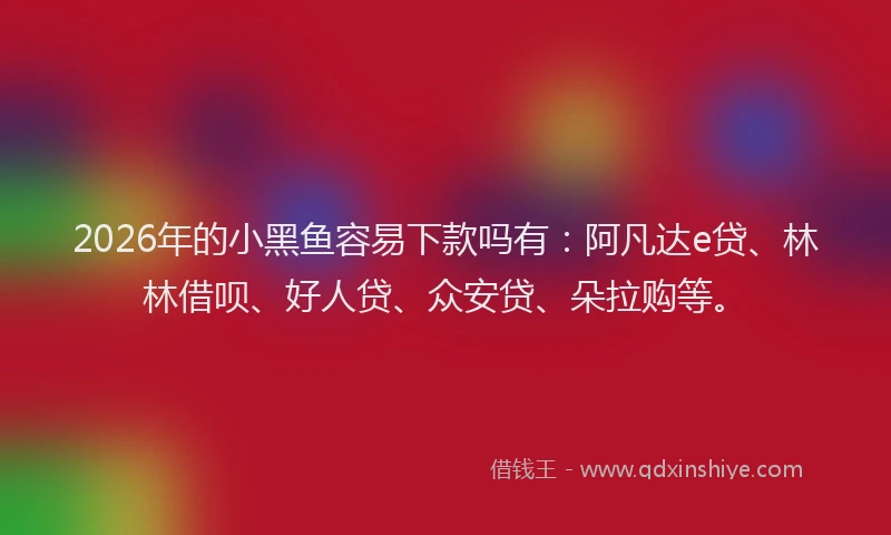 2026年的小黑鱼容易下款吗有：阿凡达e贷、林林借呗、好人贷、众安贷、朵拉购等。