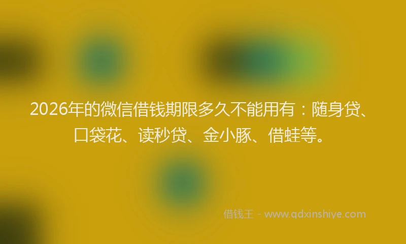 2026年的微信借钱期限多久不能用有：随身贷、口袋花、读秒贷、金小豚、借蛙等。