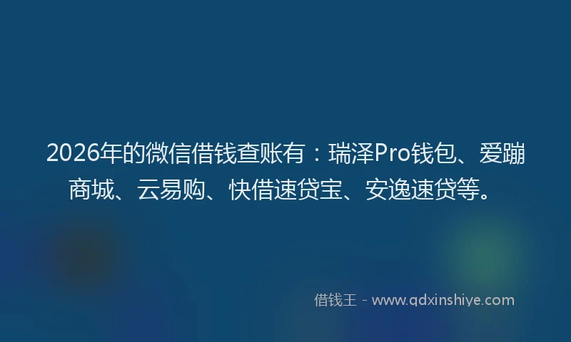 2026年的微信借钱查账有：瑞泽Pro钱包、爱蹦商城、云易购、快借速贷宝、安逸速贷等。