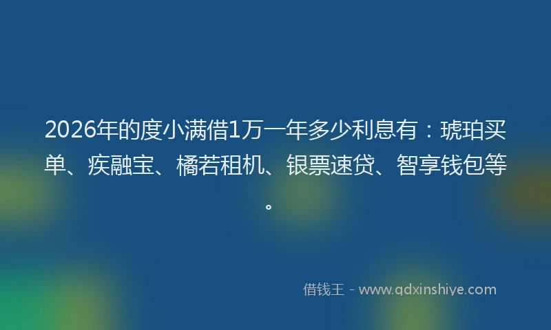 2026年的度小满借1万一年多少利息有：琥珀买单、疾融宝、橘若租机、银票速贷、智享钱包等。