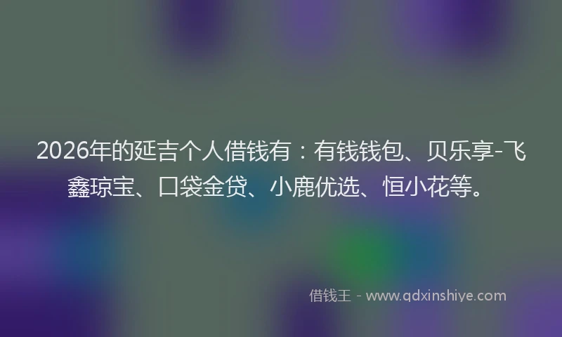 2026年的延吉个人借钱有：有钱钱包、贝乐享-飞鑫琼宝、口袋金贷、小鹿优选、恒小花等。