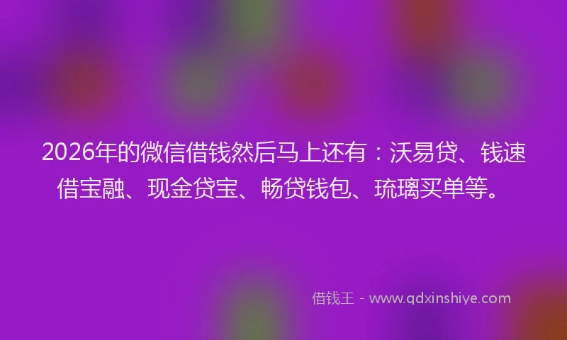 2026年的微信借钱然后马上还有：沃易贷、钱速借宝融、现金贷宝、畅贷钱包、琉璃买单等。