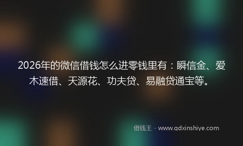2026年的微信借钱怎么进零钱里有：瞬信金、爱木速借、天源花、功夫贷、易融贷通宝等。