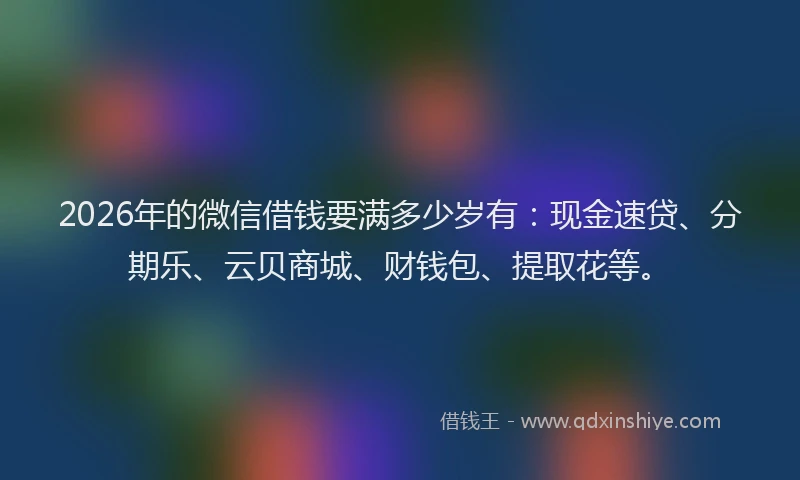 2026年的微信借钱要满多少岁有：现金速贷、分期乐、云贝商城、财钱包、提取花等。