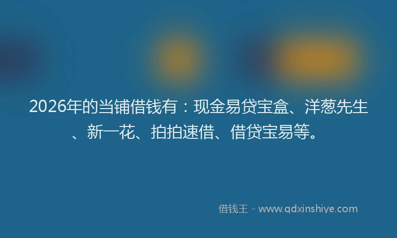 2026年的当铺借钱有：现金易贷宝盒、洋葱先生、新一花、拍拍速借、借贷宝易等。