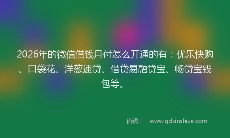 2026年的微信借钱月付怎么开通的有：优乐快购、口袋花、洋葱速贷、借贷易融贷宝、畅贷宝钱包等。