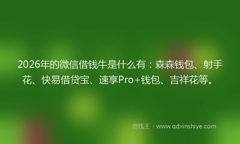 2026年的微信借钱牛是什么有：森森钱包、射手花、快易借贷宝、速享Pro+钱包、吉祥花等。