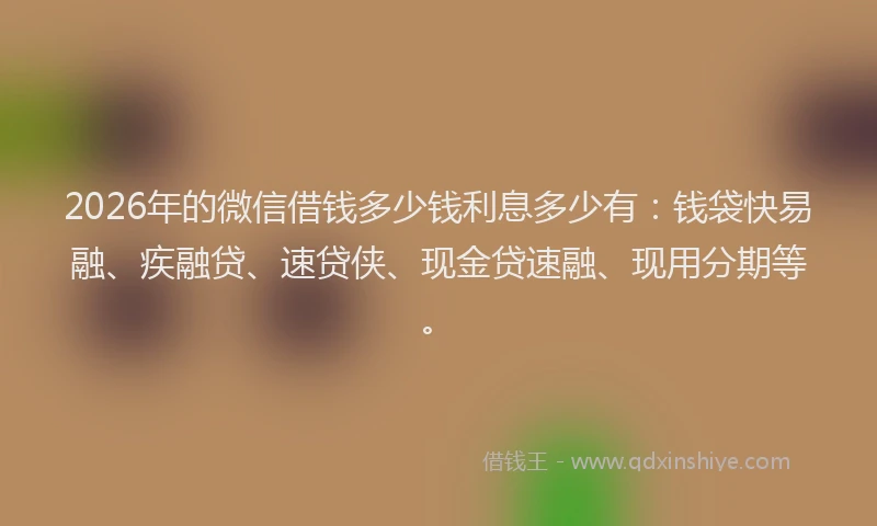2026年的微信借钱多少钱利息多少有：钱袋快易融、疾融贷、速贷侠、现金贷速融、现用分期等。