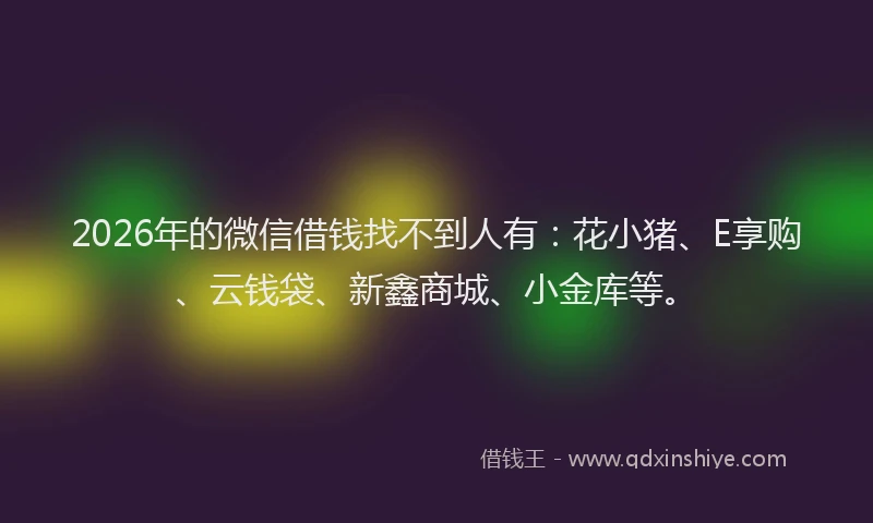 2026年的微信借钱找不到人有：花小猪、E享购、云钱袋、新鑫商城、小金库等。
