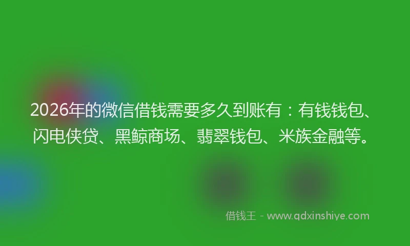 2026年的微信借钱需要多久到账有：有钱钱包、闪电侠贷、黑鲸商场、翡翠钱包、米族金融等。
