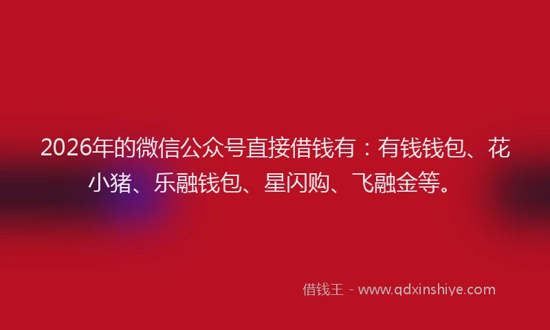 2026年的微信公众号直接借钱有：有钱钱包、花小猪、乐融钱包、星闪购、飞融金等。