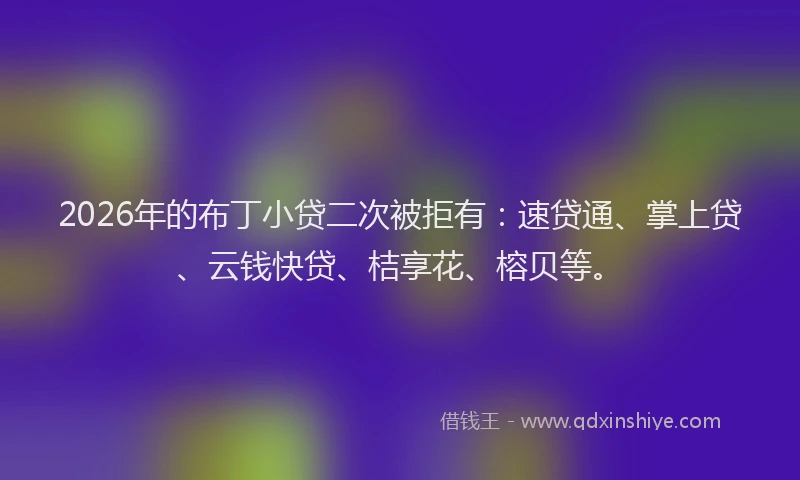 2026年的布丁小贷二次被拒有：速贷通、掌上贷、云钱快贷、桔享花、榕贝等。