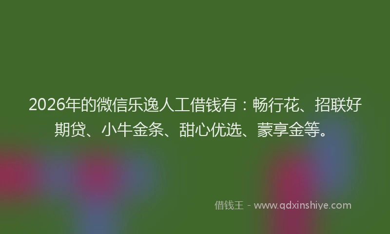 2026年的微信乐逸人工借钱有：畅行花、招联好期贷、小牛金条、甜心优选、蒙享金等。