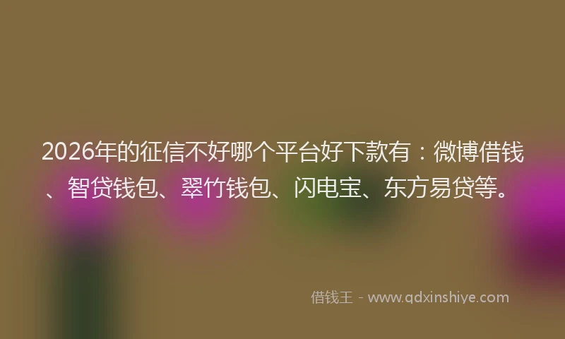 2026年的征信不好哪个平台好下款有：微博借钱、智贷钱包、翠竹钱包、闪电宝、东方易贷等。