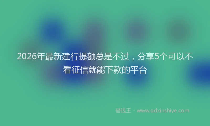 2026年最新建行提额总是不过，分享5个可以不看征信就能下款的平台