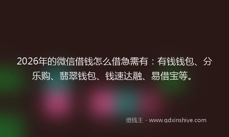 2026年的微信借钱怎么借急需有：有钱钱包、分乐购、翡翠钱包、钱速达融、易借宝等。