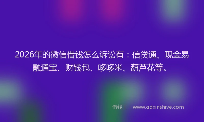 2026年的微信借钱怎么诉讼有：信贷通、现金易融通宝、财钱包、哆哆米、葫芦花等。