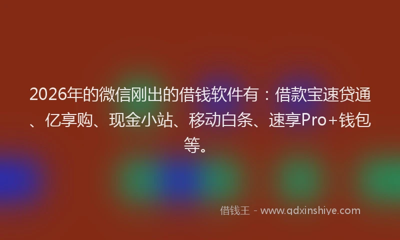 2026年的微信刚出的借钱软件有：借款宝速贷通、亿享购、现金小站、移动白条、速享Pro+钱包等。