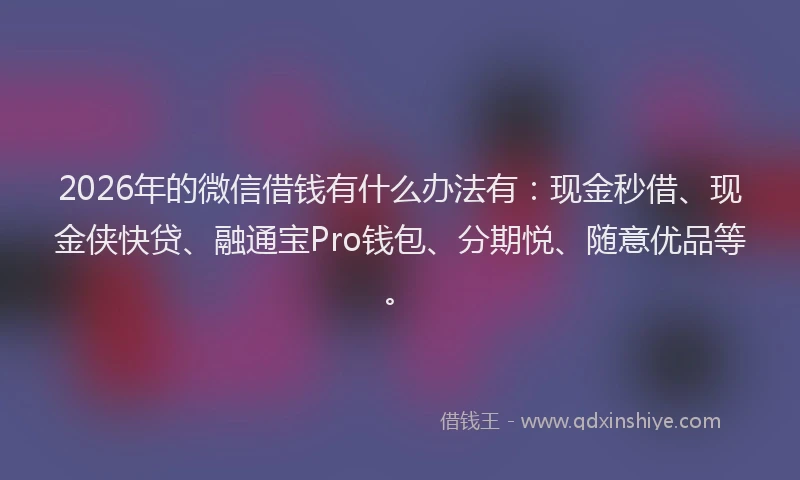 2026年的微信借钱有什么办法有：现金秒借、现金侠快贷、融通宝Pro钱包、分期悦、随意优品等。