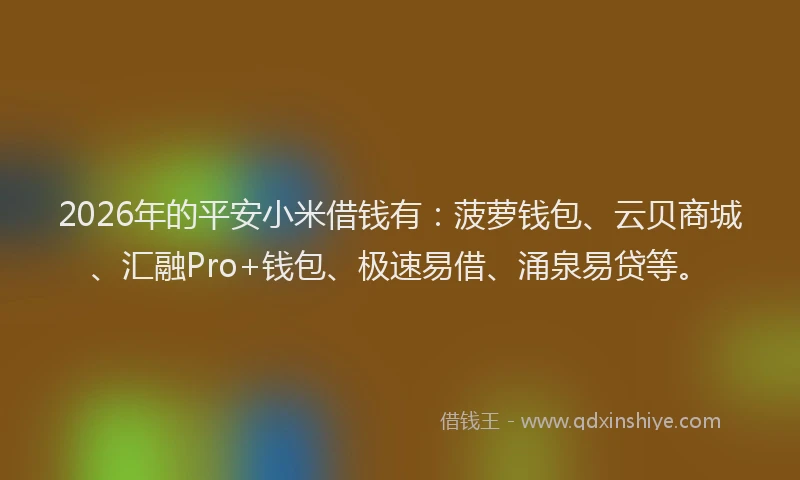 2026年的平安小米借钱有：菠萝钱包、云贝商城、汇融Pro+钱包、极速易借、涌泉易贷等。