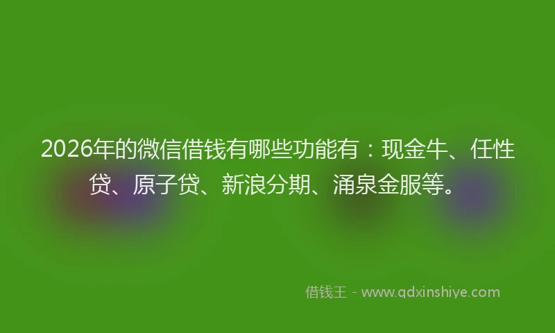 2026年的微信借钱有哪些功能有：现金牛、任性贷、原子贷、新浪分期、涌泉金服等。