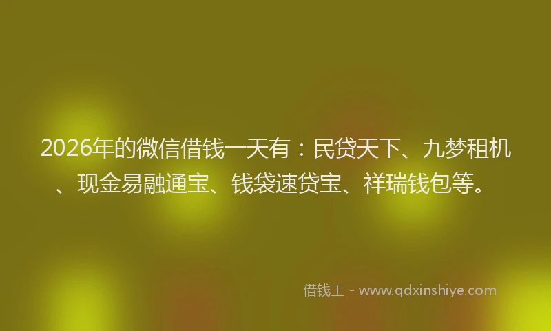 2026年的微信借钱一天有：民贷天下、九梦租机、现金易融通宝、钱袋速贷宝、祥瑞钱包等。