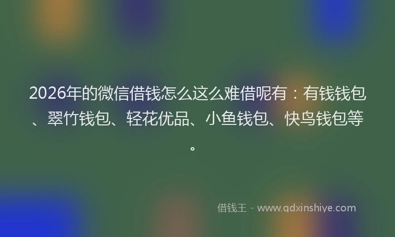 2026年的微信借钱怎么这么难借呢有：有钱钱包、翠竹钱包、轻花优品、小鱼钱包、快鸟钱包等。