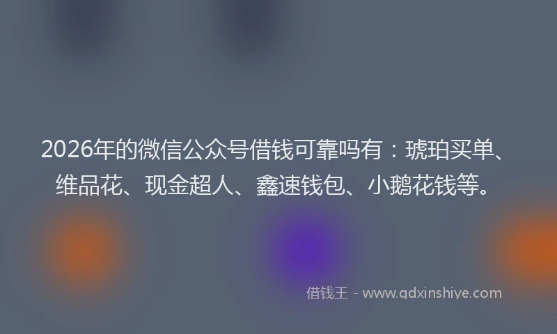 2026年的微信公众号借钱可靠吗有：琥珀买单、维品花、现金超人、鑫速钱包、小鹅花钱等。
