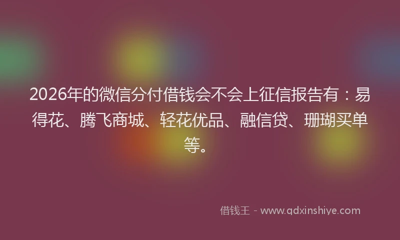 2026年的微信分付借钱会不会上征信报告有：易得花、腾飞商城、轻花优品、融信贷、珊瑚买单等。