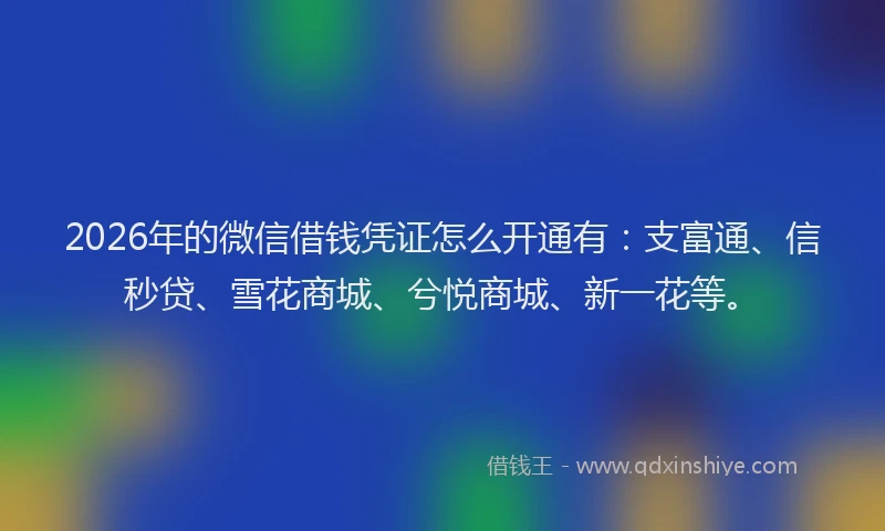 2026年的微信借钱凭证怎么开通有：支富通、信秒贷、雪花商城、兮悦商城、新一花等。