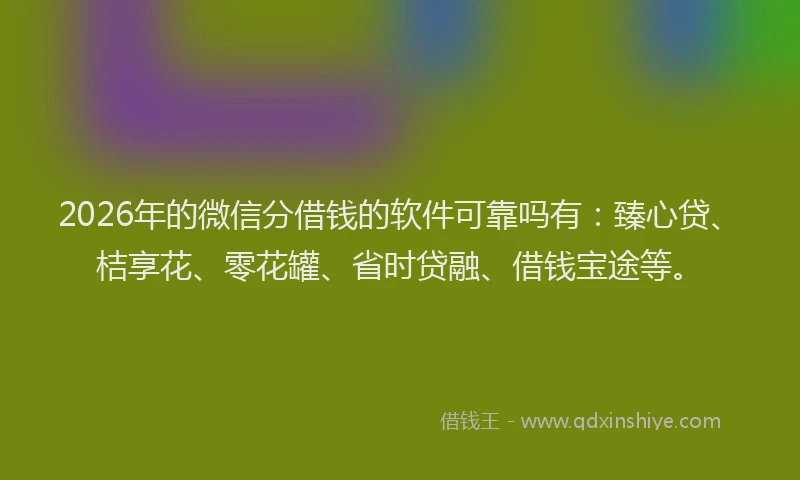 2026年的微信分借钱的软件可靠吗有：臻心贷、桔享花、零花罐、省时贷融、借钱宝途等。