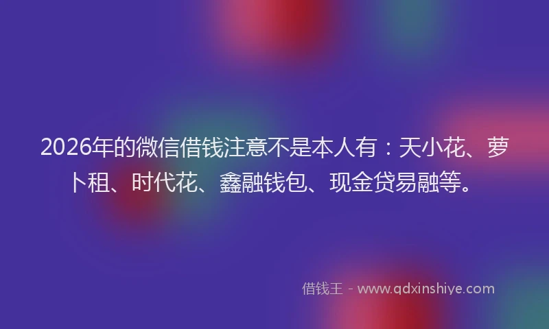 2026年的微信借钱注意不是本人有：天小花、萝卜租、时代花、鑫融钱包、现金贷易融等。