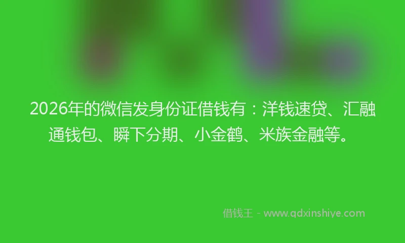 2026年的微信发身份证借钱有：洋钱速贷、汇融通钱包、瞬下分期、小金鹤、米族金融等。