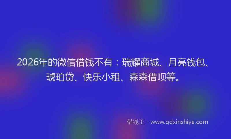 2026年的微信借钱不有：瑞耀商城、月亮钱包、琥珀贷、快乐小租、森森借呗等。