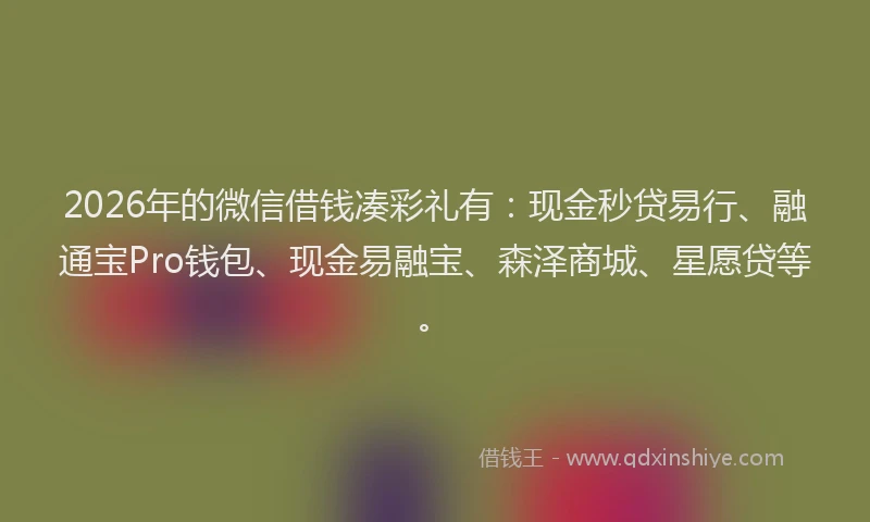 2026年的微信借钱凑彩礼有：现金秒贷易行、融通宝Pro钱包、现金易融宝、森泽商城、星愿贷等。