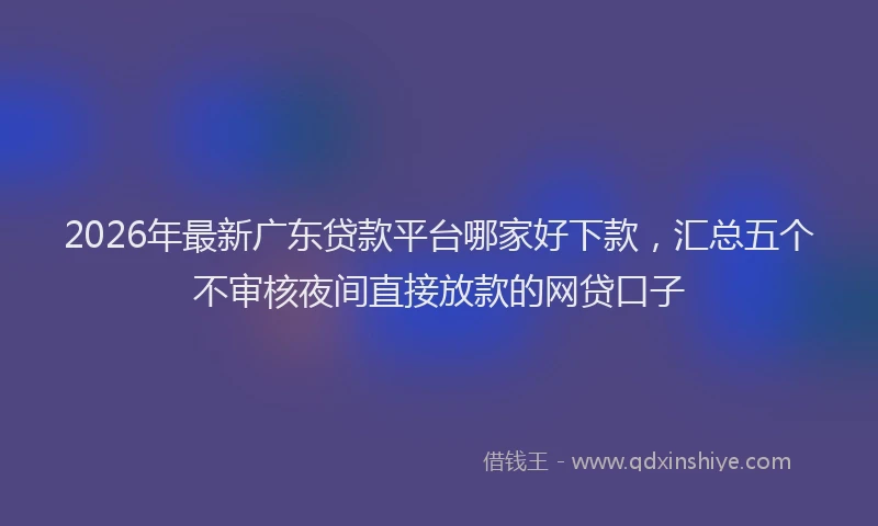 2026年最新广东贷款平台哪家好下款，汇总五个不审核夜间直接放款的网贷口子
