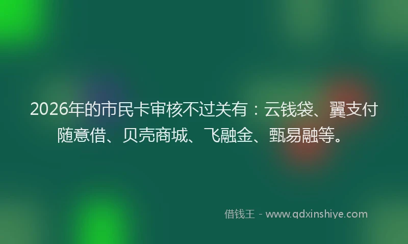 2026年的市民卡审核不过关有：云钱袋、翼支付随意借、贝壳商城、飞融金、甄易融等。