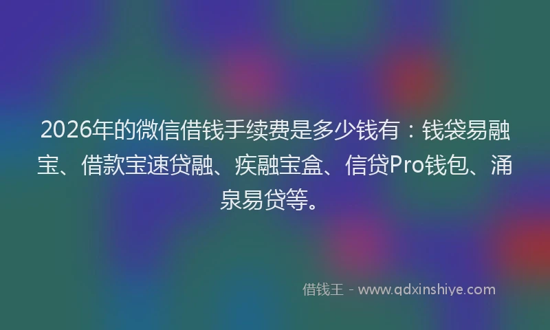 2026年的微信借钱手续费是多少钱有：钱袋易融宝、借款宝速贷融、疾融宝盒、信贷Pro钱包、涌泉易贷等。