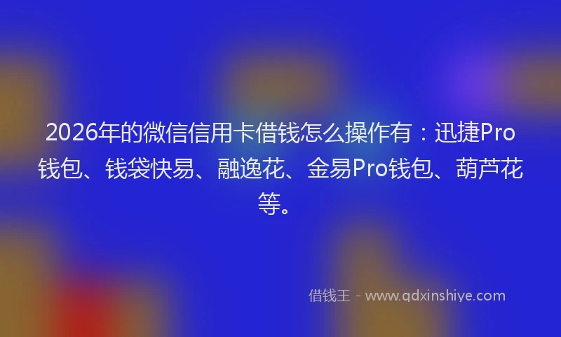 2026年的微信信用卡借钱怎么操作有：迅捷Pro钱包、钱袋快易、融逸花、金易Pro钱包、葫芦花等。