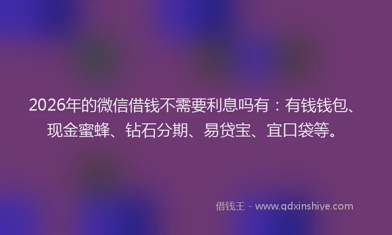 2026年的微信借钱不需要利息吗有：有钱钱包、现金蜜蜂、钻石分期、易贷宝、宜口袋等。