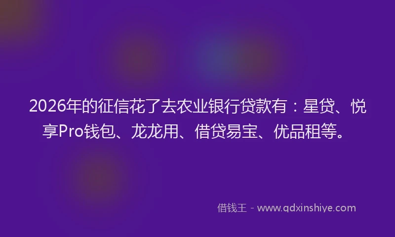 2026年的征信花了去农业银行贷款有：星贷、悦享Pro钱包、龙龙用、借贷易宝、优品租等。