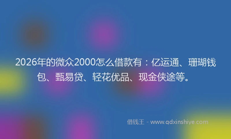 2026年的微众2000怎么借款有：亿运通、珊瑚钱包、甄易贷、轻花优品、现金侠途等。