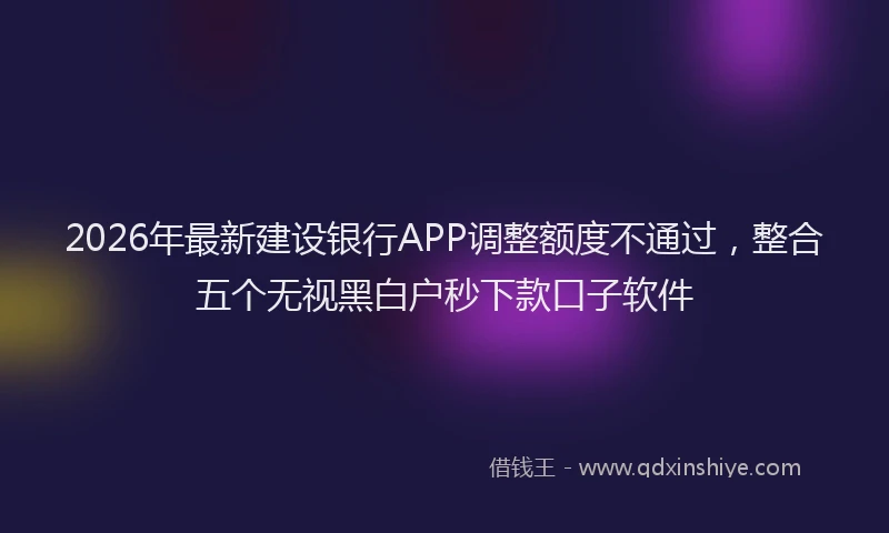 2026年最新建设银行APP调整额度不通过，整合五个无视黑白户秒下款口子软件
