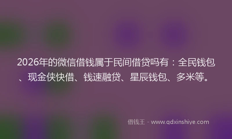 2026年的微信借钱属于民间借贷吗有：全民钱包、现金侠快借、钱速融贷、星辰钱包、多米等。
