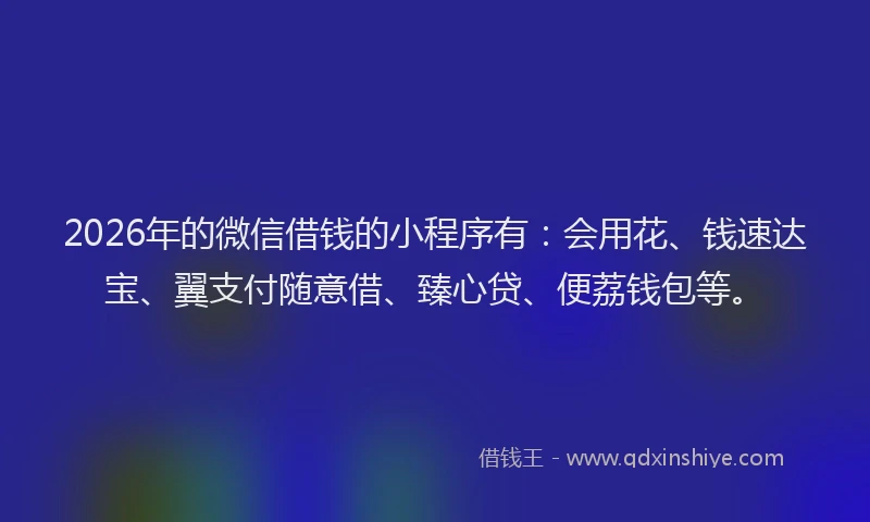 2026年的微信借钱的小程序有：会用花、钱速达宝、翼支付随意借、臻心贷、便荔钱包等。