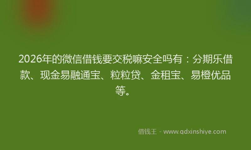 2026年的微信借钱要交税嘛安全吗有：分期乐借款、现金易融通宝、粒粒贷、金租宝、易橙优品等。