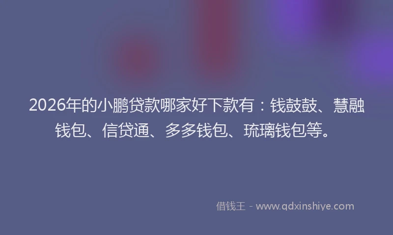 2026年的小鹏贷款哪家好下款有：钱鼓鼓、慧融钱包、信贷通、多多钱包、琉璃钱包等。