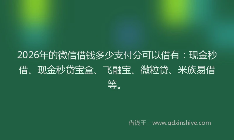 2026年的微信借钱多少支付分可以借有：现金秒借、现金秒贷宝盒、飞融宝、微粒贷、米族易借等。