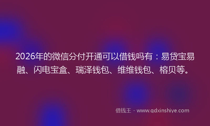 2026年的微信分付开通可以借钱吗有：易贷宝易融、闪电宝盒、瑞泽钱包、维维钱包、榕贝等。