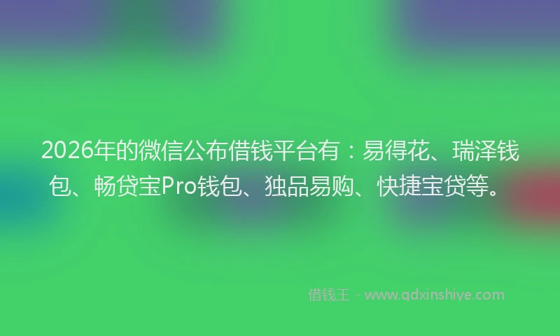 2026年的微信公布借钱平台有：易得花、瑞泽钱包、畅贷宝Pro钱包、独品易购、快捷宝贷等。